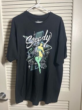Steady Black Short Sleeve Graphic Tee with Pinup Design